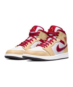 Jordan 1 Mid Light Curry Cardinal