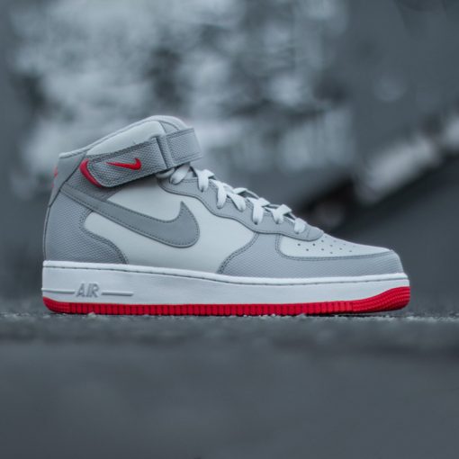 Nike Air Force 1 Mid 07 “Grey/Bright Crimson”