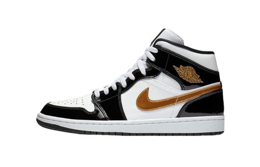 Jordan 1 Mid Patent Black White Gold