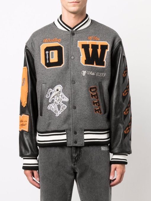 Off-White Leather Varsity Jacket ‘Medium Grey/Multicolor’