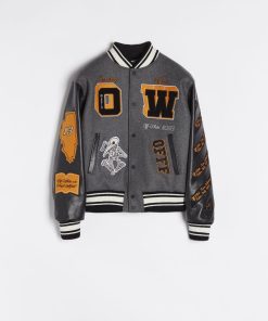 Off-White Leather Varsity Jacket ‘Medium Grey/Multicolor’